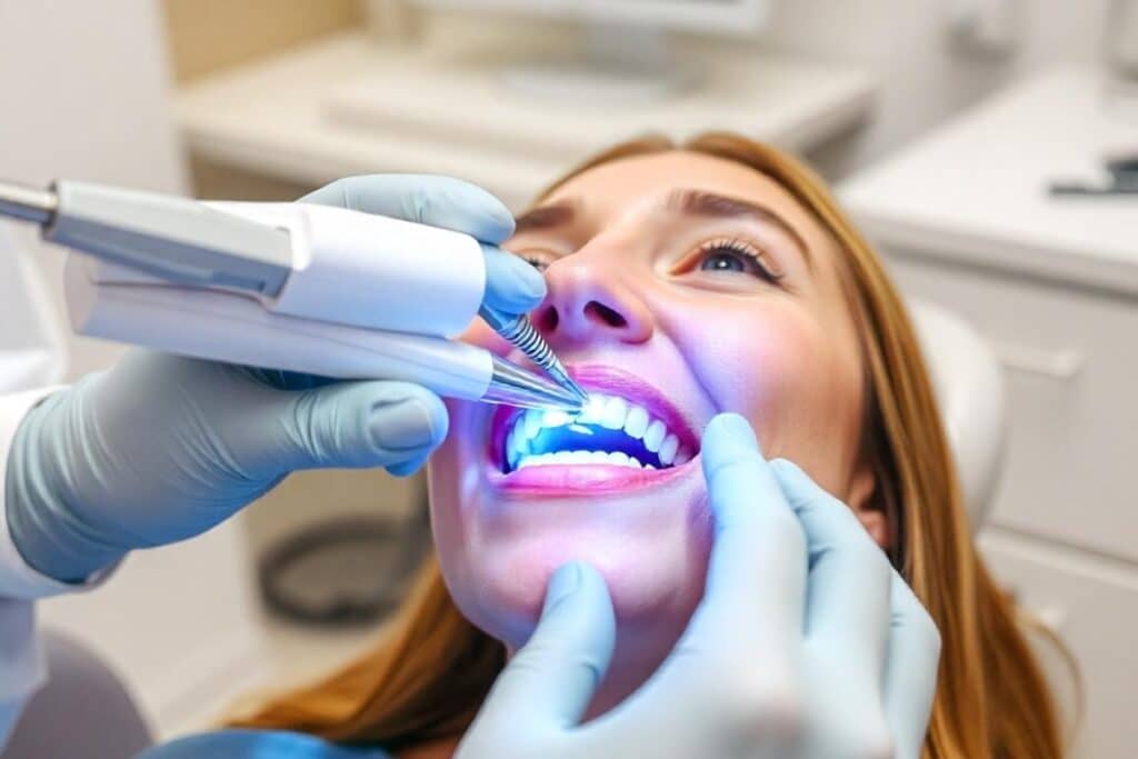 Professional teeth whitening treatment in clinic
