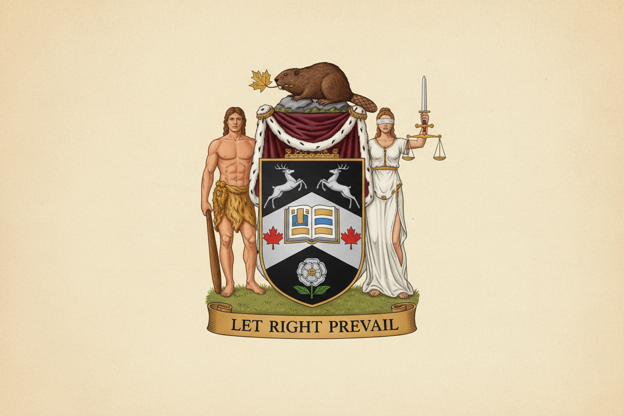 Full Law Society of Ontario heraldic achievement on a parchment field