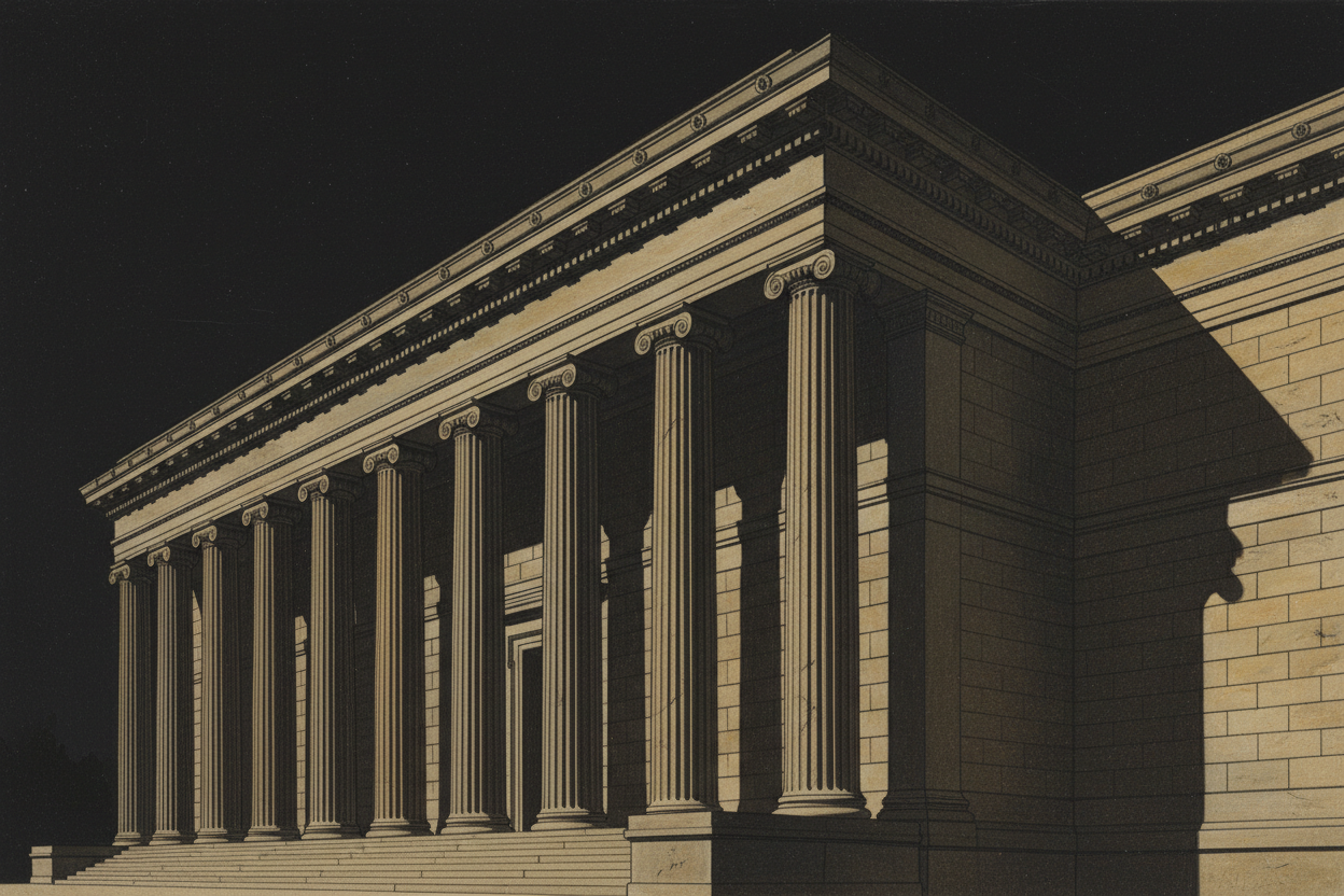 Osgoode Hall facade in deep raking shadow