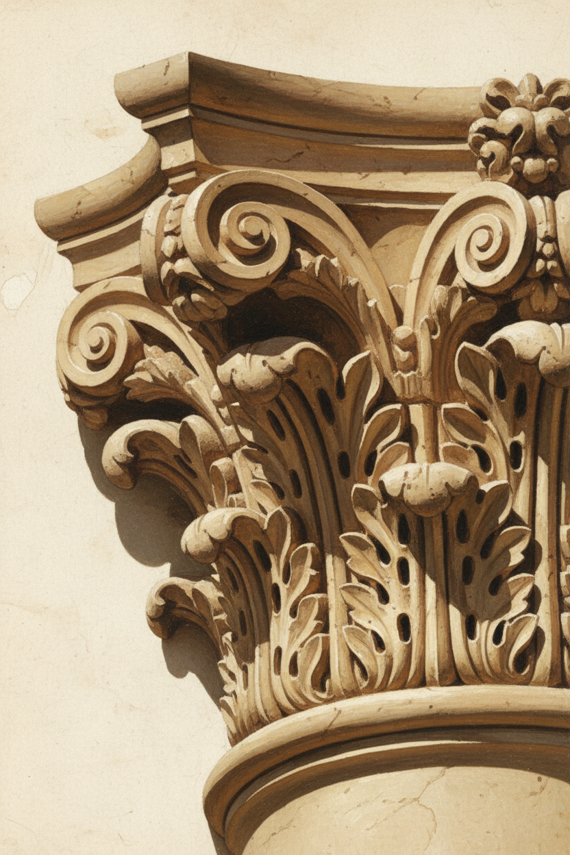 Canadian carved stone capital detail with warm raking light